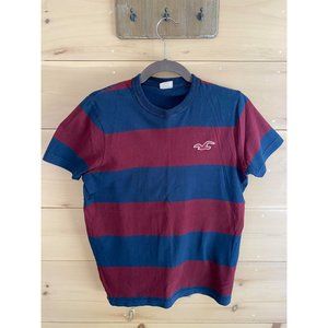 Hollister Striped Short Sleeve Navy Blue/Dark Red